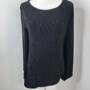Praise Hymn Fashions Womens Blouse Size S Black Glitter Knit Asymmetrical Hem